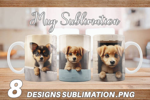 Mug Wrap Puppy Peeks from Wall Sublimation artnoy 