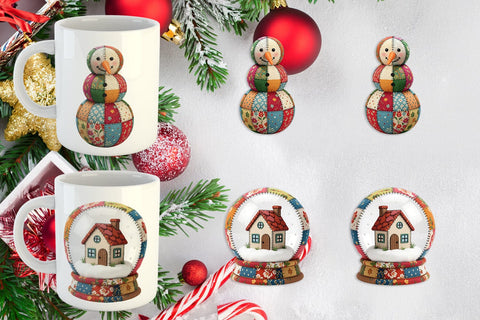 Mug Wrap Quilted Winter Decor Patchwork Sublimation artnoy 