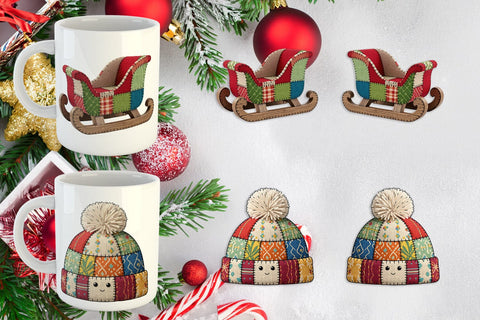 Mug Wrap Quilted Winter Decor Patchwork Sublimation artnoy 