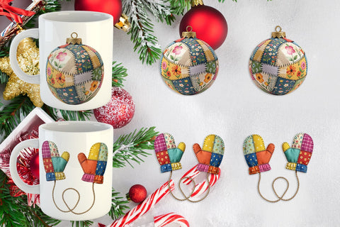 Mug Wrap Quilted Winter Decor Patchwork Sublimation artnoy 