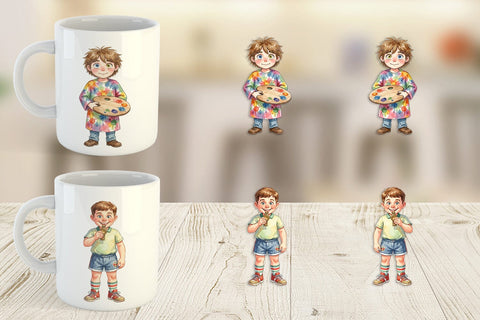 Mug Wrap Quirky 70s Human Teacher Watercolor Sublimation artnoy 