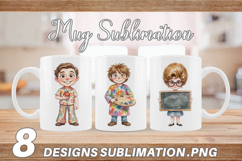 Mug Wrap Quirky 70s Human Teacher Watercolor Sublimation artnoy 