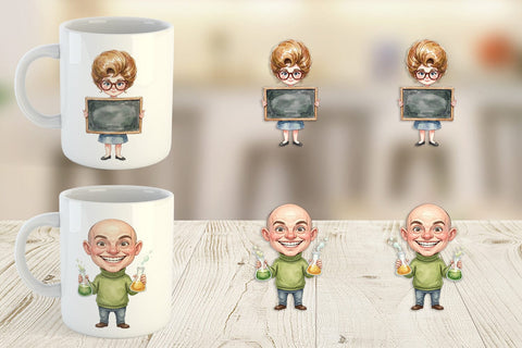 Mug Wrap Quirky 70s Human Teacher Watercolor Sublimation artnoy 