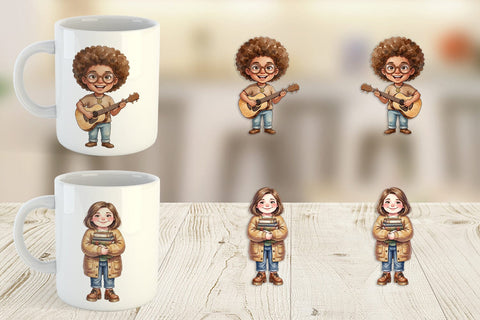 Mug Wrap Quirky 70s Human Teacher Watercolor Sublimation artnoy 
