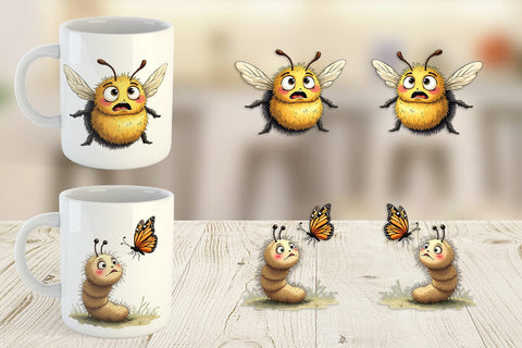 Mug Wrap Quirky Garden Critters Inked Watercolor Illustrations Sublimation artnoy 