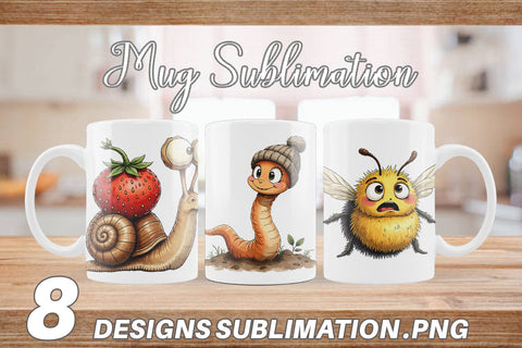 Mug Wrap Quirky Garden Critters Inked Watercolor Illustrations Sublimation artnoy 