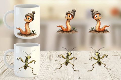 Mug Wrap Quirky Garden Critters Inked Watercolor Illustrations Sublimation artnoy 