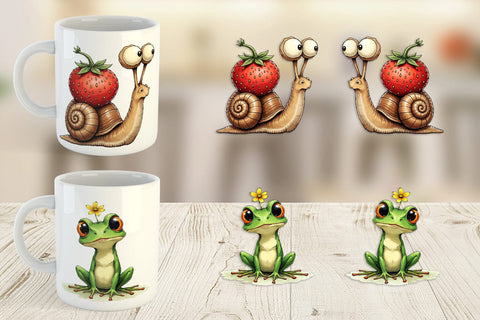 Mug Wrap Quirky Garden Critters Inked Watercolor Illustrations Sublimation artnoy 