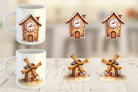 Mug Wrap Quirky Gingerbread Village Watercolor Sublimation artnoy 