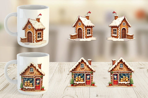Mug Wrap Quirky Gingerbread Village Watercolor Sublimation artnoy 