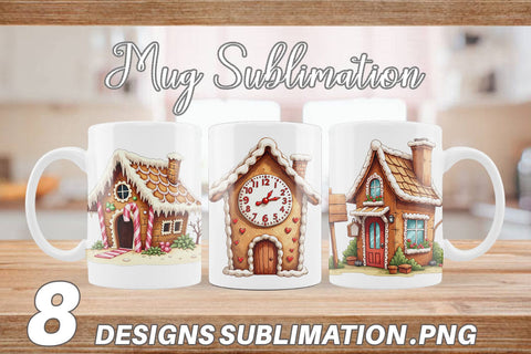 Mug Wrap Quirky Gingerbread Village Watercolor Sublimation artnoy 