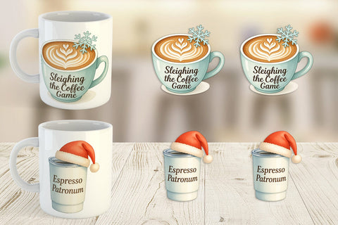 Mug Wrap Quotes Watercolor Coffee and Chaos Christmas Sublimation artnoy 