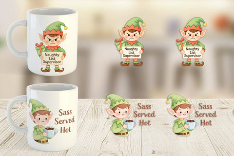Mug Wrap Quotes Watercolor Elf Antics and Sarcasm Sublimation artnoy 