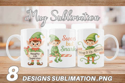 Mug Wrap Quotes Watercolor Elf Antics and Sarcasm Sublimation artnoy 