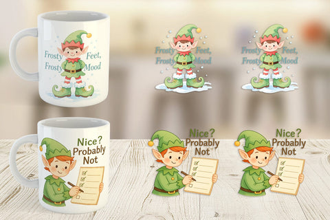 Mug Wrap Quotes Watercolor Elf Antics and Sarcasm Sublimation artnoy 