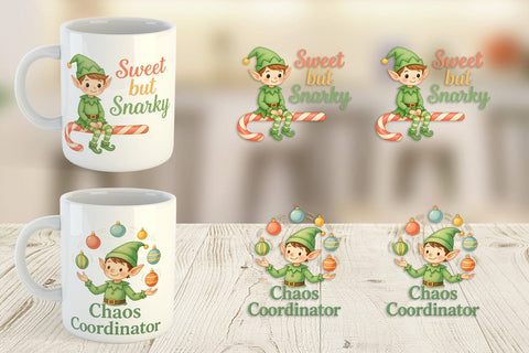 Mug Wrap Quotes Watercolor Elf Antics and Sarcasm Sublimation artnoy 