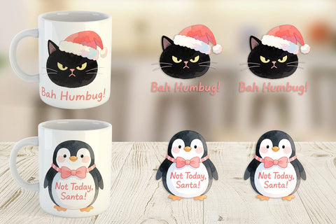 Mug Wrap Quotes Watercolor Grumpy Animals Christmas Sublimation artnoy 