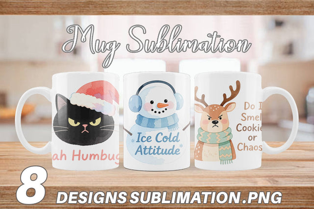 Mug Wrap Quotes Watercolor Grumpy Animals Christmas Sublimation artnoy 