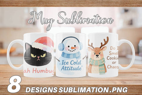 Mug Wrap Quotes Watercolor Grumpy Animals Christmas Sublimation artnoy 
