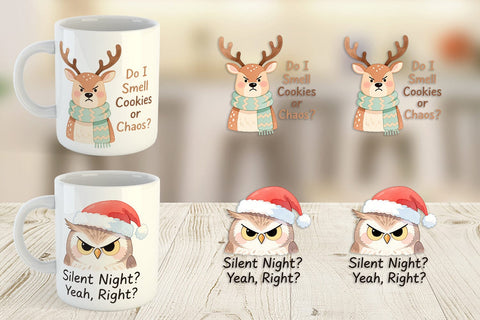 Mug Wrap Quotes Watercolor Grumpy Animals Christmas Sublimation artnoy 