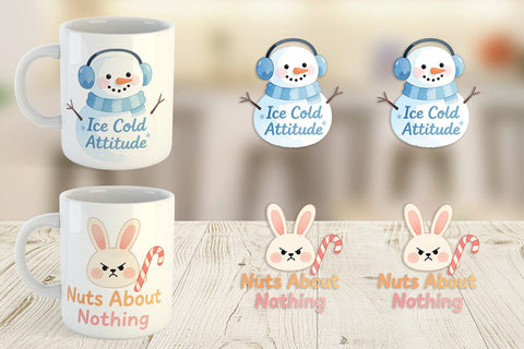 Mug Wrap Quotes Watercolor Grumpy Animals Christmas Sublimation artnoy 