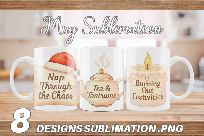Mug Wrap Quotes Watercolor Holiday Chaos Essentials Sublimation artnoy 