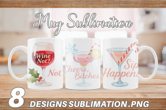 Mug Wrap Quotes Watercolor Wine and Whine Holidays Sublimation artnoy 