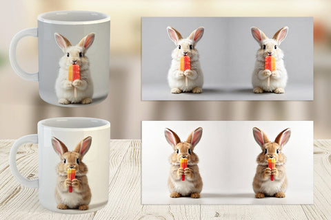 Mug Wrap Rabbit Eating Ice Cream Sublimation artnoy 