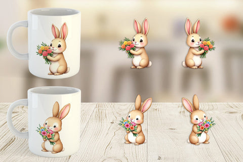 Mug Wrap Rabbit Spring Bouquet Sublimation artnoy 