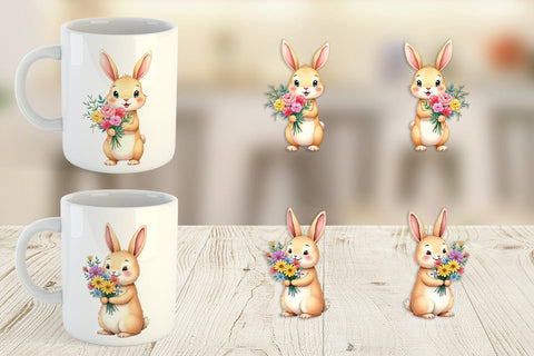 Mug Wrap Rabbit Spring Bouquet Sublimation artnoy 