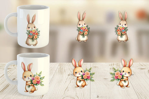 Mug Wrap Rabbit Spring Bouquet Sublimation artnoy 