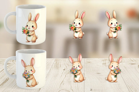 Mug Wrap Rabbit Spring Bouquet Sublimation artnoy 