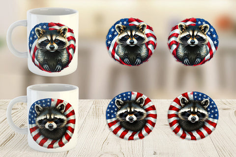Mug Wrap Raccoon 4th of July Sublimation artnoy 