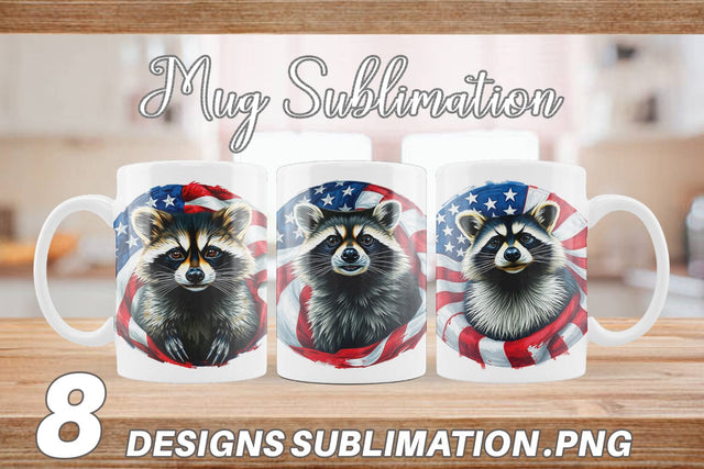 Mug Wrap Raccoon 4th of July Sublimation artnoy 