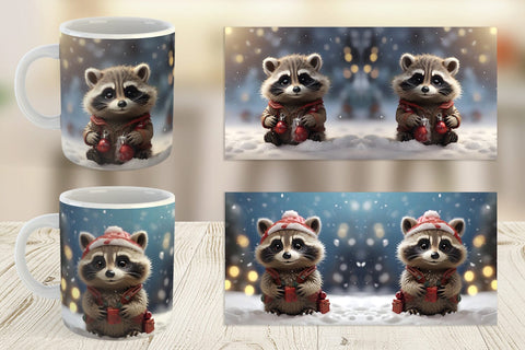 Mug Wrap Raccoon Christmas Sublimation artnoy 