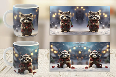 Mug Wrap Raccoon Christmas Sublimation artnoy 