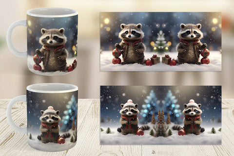 Mug Wrap Raccoon Christmas Sublimation artnoy 