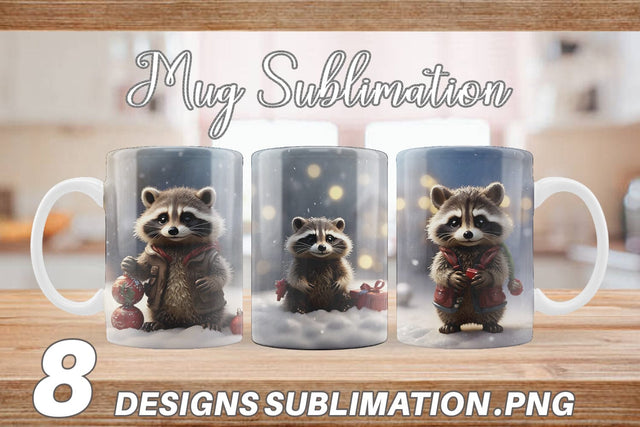 Mug Wrap Raccoon Christmas Sublimation artnoy 