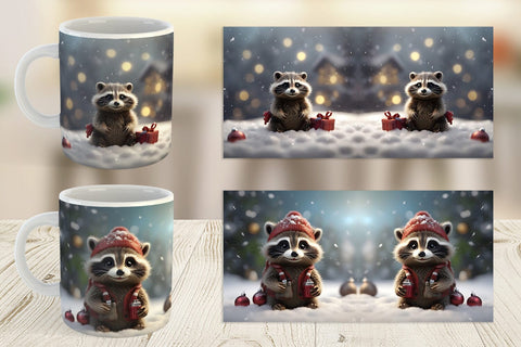 Mug Wrap Raccoon Christmas Sublimation artnoy 