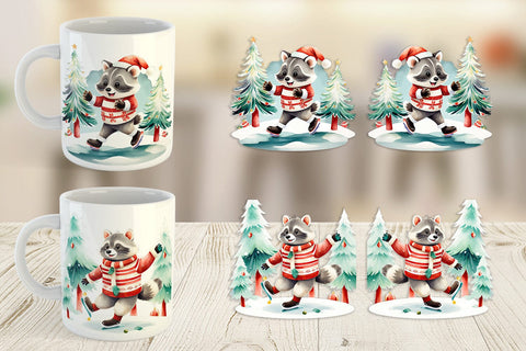 Mug Wrap Raccoon Ice Skating Sublimation artnoy 