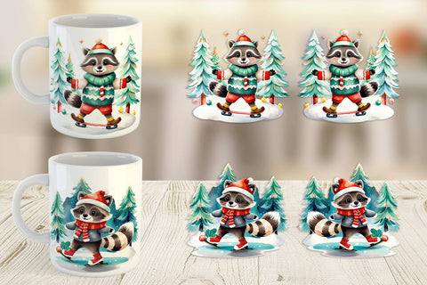 Mug Wrap Raccoon Ice Skating Sublimation artnoy 