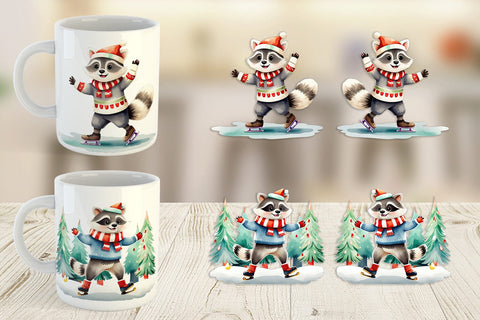 Mug Wrap Raccoon Ice Skating Sublimation artnoy 