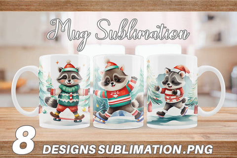 Mug Wrap Raccoon Ice Skating Sublimation artnoy 