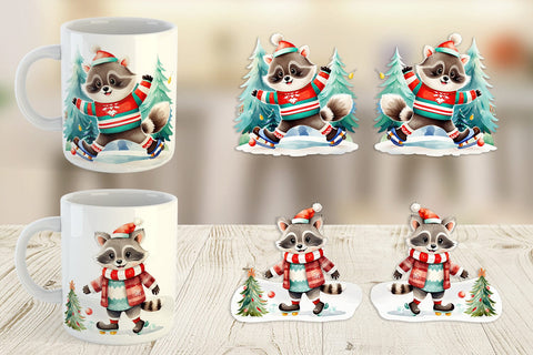Mug Wrap Raccoon Ice Skating Sublimation artnoy 