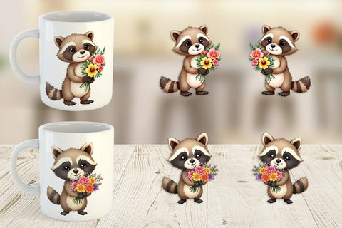 Mug Wrap Raccoon Spring Bouquet Sublimation artnoy 