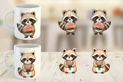 Mug Wrap Raccoon Spring Bouquet Sublimation artnoy 