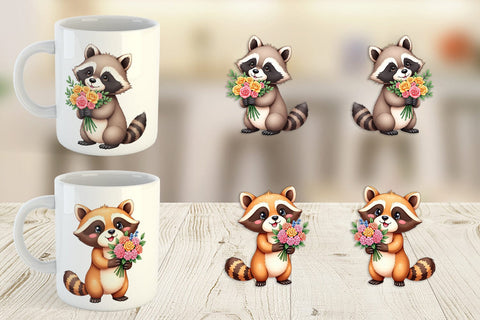 Mug Wrap Raccoon Spring Bouquet Sublimation artnoy 