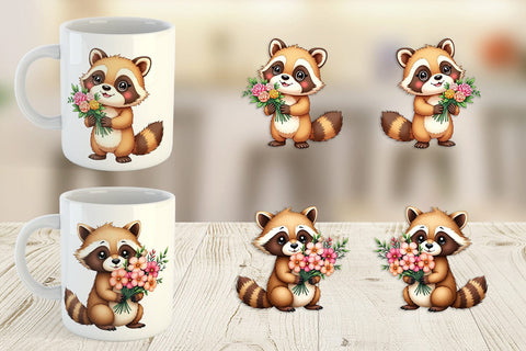 Mug Wrap Raccoon Spring Bouquet Sublimation artnoy 