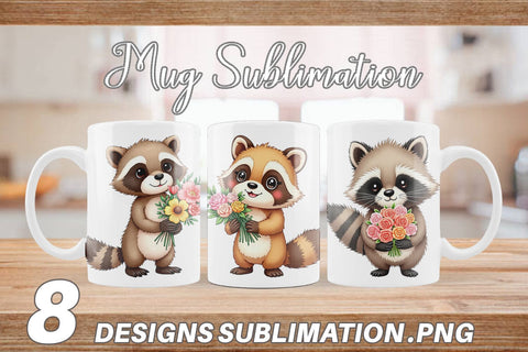 Mug Wrap Raccoon Spring Bouquet Sublimation artnoy 