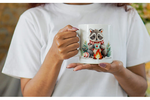 Mug Wrap Raccoon with Hot Cocoa Sublimation artnoy 